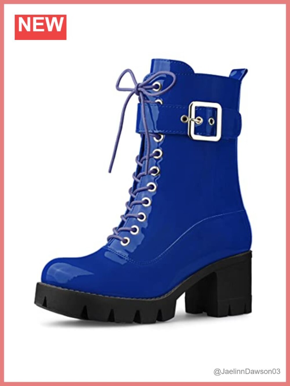 Women's Zip Platform Chunky Heel Combat Boots Patent Leather Lace Up